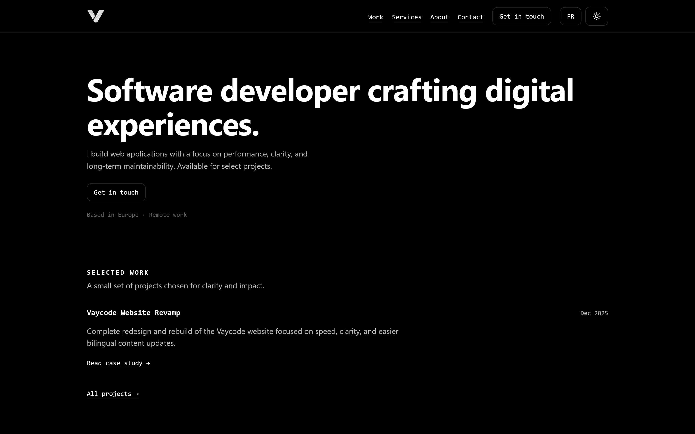 Homepage of the new Vaycode website