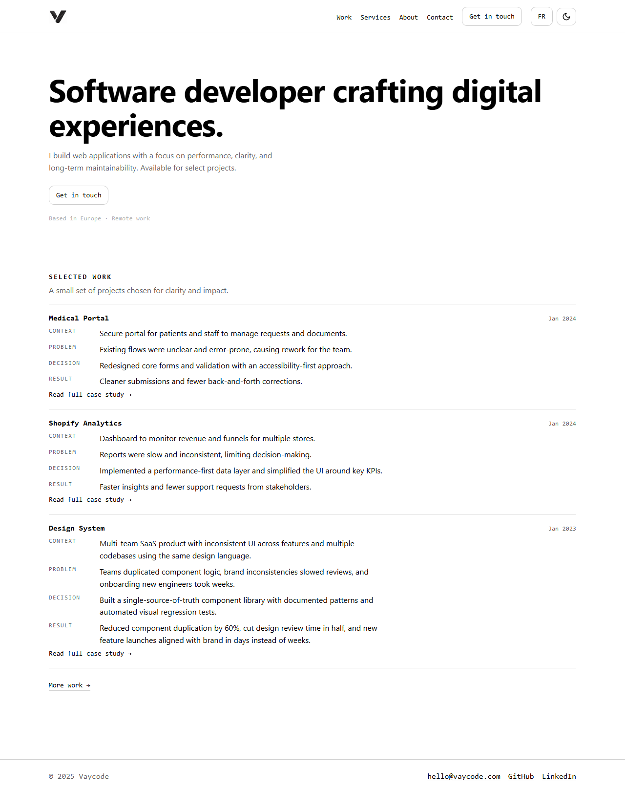 Homepage of the new Vaycode website