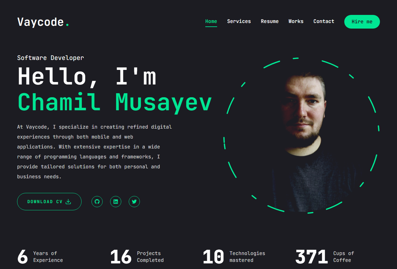 Homepage of the old Vaycode website